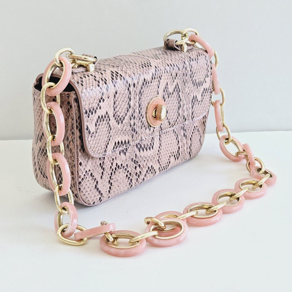 Topshop Shoulder Bag Pink Snake Print Baguette Maximalist Cocktail Party Kawaii - Picture 4 of 14